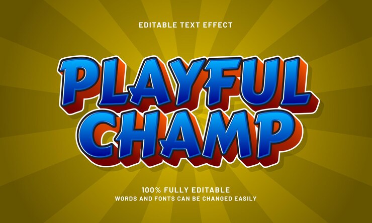 Vector campeón lúdico efectos de texto editables con un juego y tema para niños
