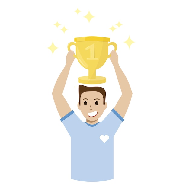 Campeón que tiene la copa Primer lugar ganador del equipo campeonato del torneo Ilustración plana vectorial