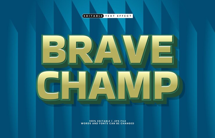 Vector campeón valiente efecto de texto editable con un juego y estilo de texto feliz