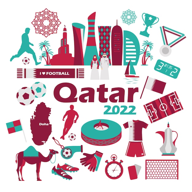 Campeonato de fútbol qatar doha icono en color bandera nacional fútbol de oriente medio