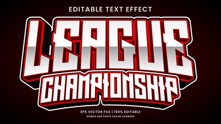 Vector campeonato de la liga 3d efecto de texto editable estilo deportivo