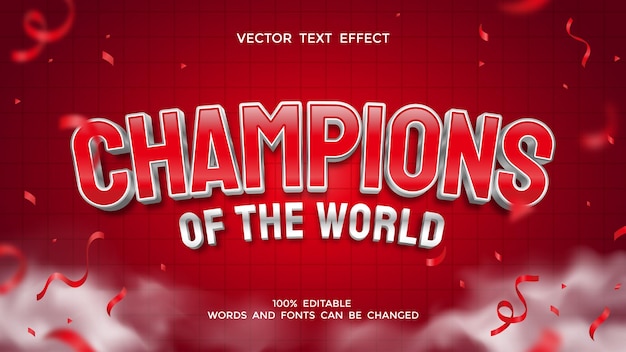 Vector campeones del mundo efecto de texto editable