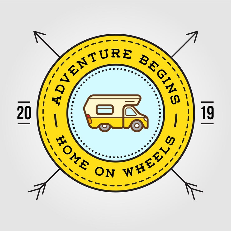Vector camper car logo design template home on wheels adventure family expedition vector
