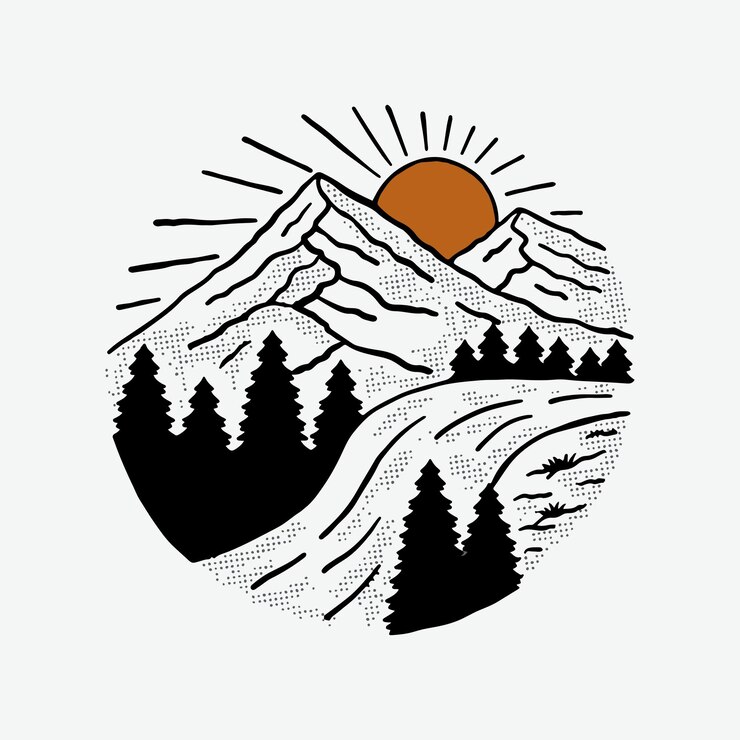 Vector camping al aire libre y montañas ilustración vintage