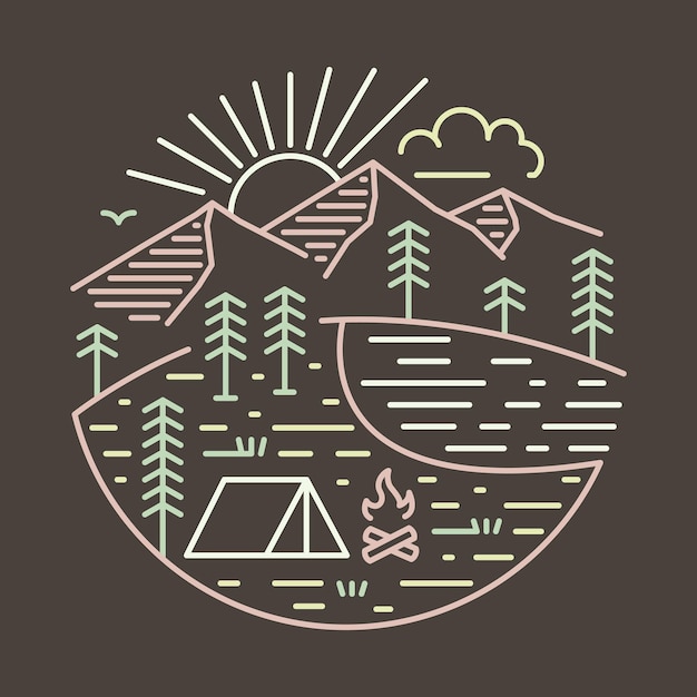 Camping y aventura en la buena naturaleza ilustración gráfica diseño de camiseta de arte vectorial