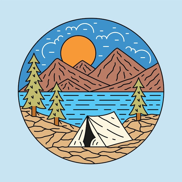 Camping en la belleza naturaleza ilustración gráfica arte vectorial diseño de camiseta