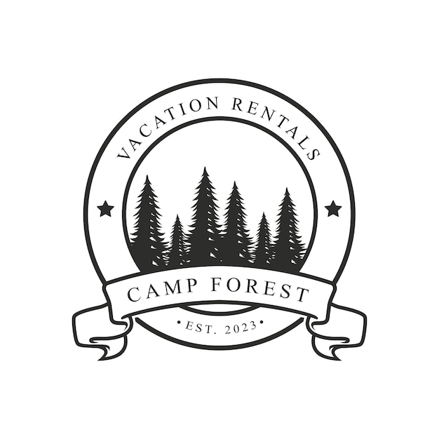 Camping en bosque logo vintage vector ilustración plantilla icono diseño gráfico