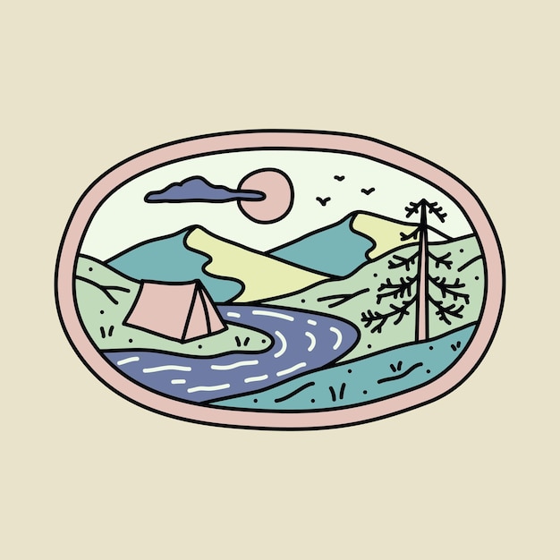 Camping con un buen lugar en la naturaleza al lado del río ilustración gráfica diseño de camiseta de arte vectorial