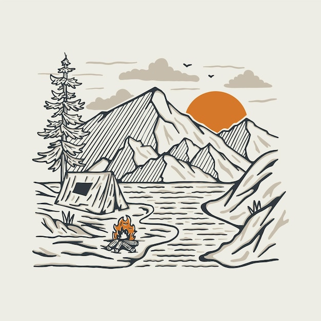 Camping en la buena naturaleza ilustración gráfica arte vectorial diseño de camiseta