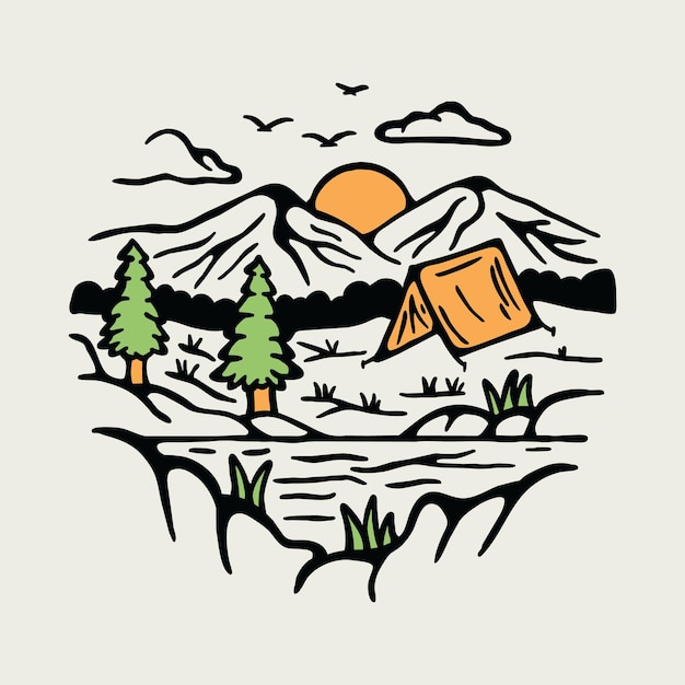 Camping con buena vista en la naturaleza ilustración gráfica diseño de camiseta de arte vectorial