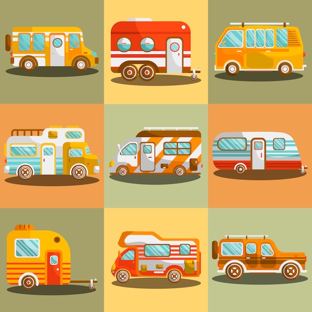 Camping bus o camper van vector ilustración