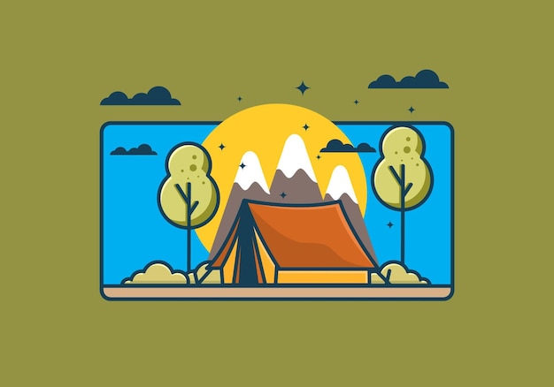 Camping con carpa ilustración plana