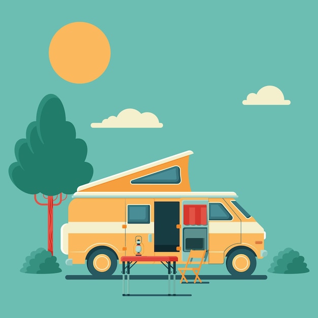 Camping con concepto de caravana