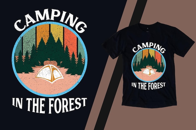 Camping en el diseño de la camiseta retro del bosque