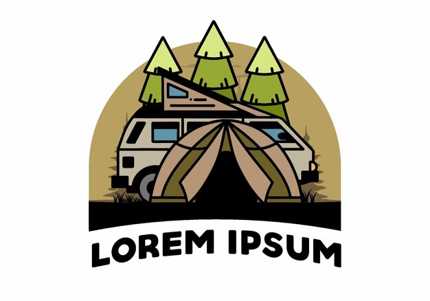 Camping con diseño de ilustración de carpa y coche.