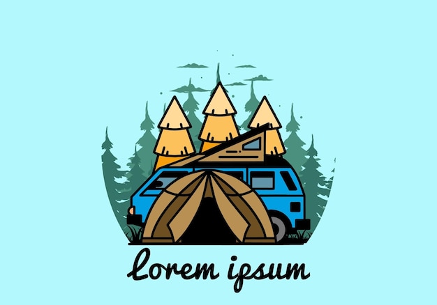 Camping con diseño de ilustración de carpa y coche.