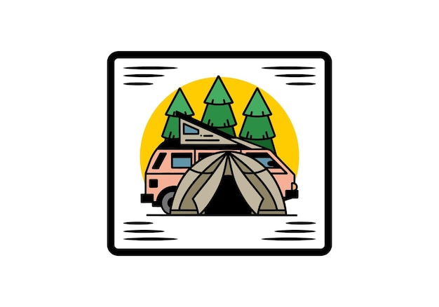 Camping con diseño de ilustración de carpa y coche.