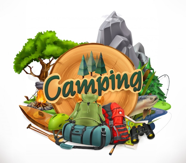 Camping, emblema 3d