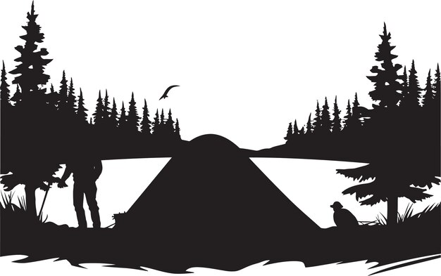 Camping escapade elegante icono negro que muestra el diseño del logotipo vectorial de la montaña majestad elegante monocromático