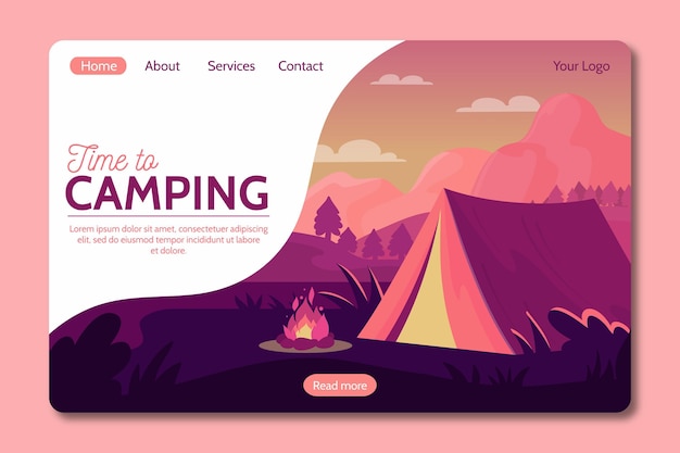 Vector camping con estilo de página de destino de carpa