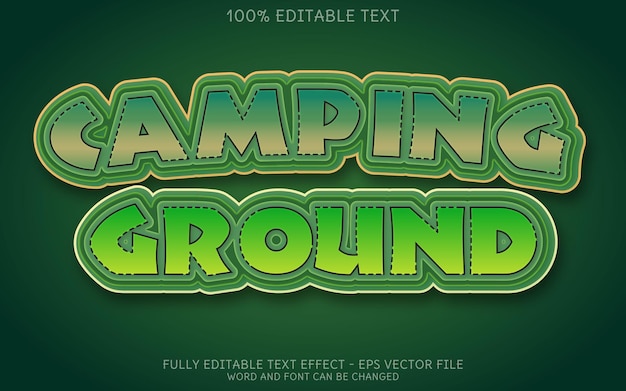 Vector camping ground efecto de texto estilo de texto editable