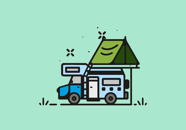 Camping con ilustración de arte de línea de autocaravana