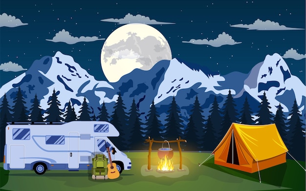 Camping de ilustración plana vectorial