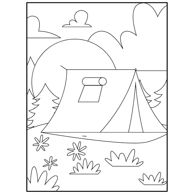 Camping para imprimir páginas para colorear para niños Vector Premium