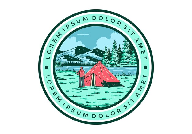 Camping junto al río Insignia de ilustración al aire libre vintage