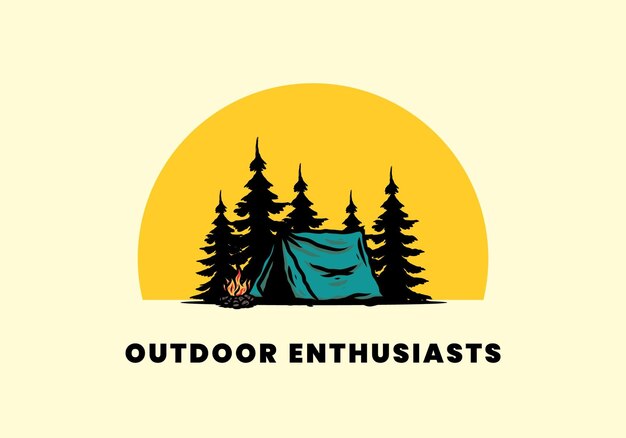 Camping de medianoche con ilustración de hoguera