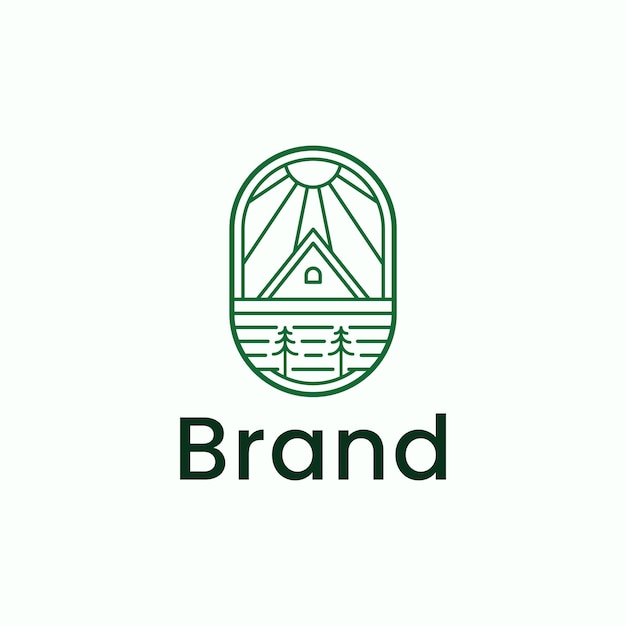 Camping monoline línea logo vector icono ilustración Vector Premium