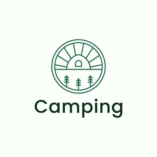 Camping monoline línea logo vector