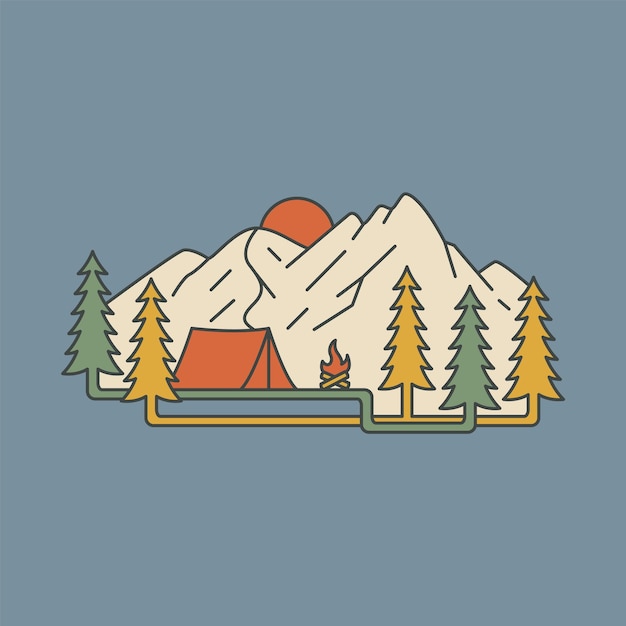 Camping en la montaña ilustración gráfica arte vectorial diseño de camiseta