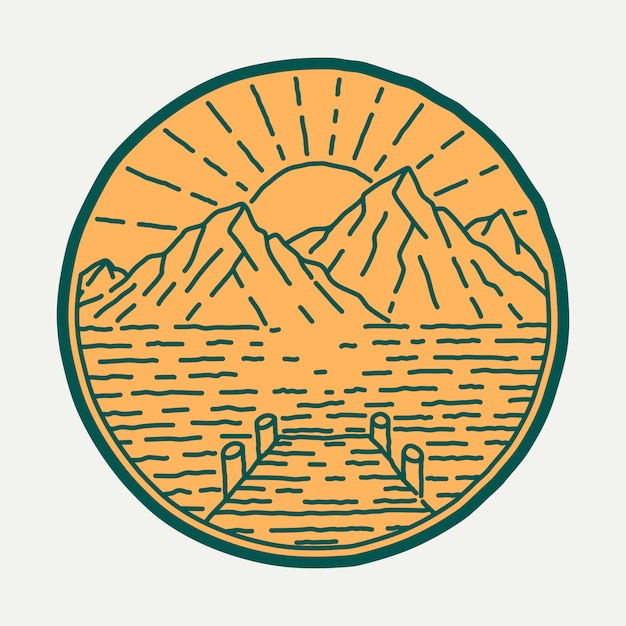 Camping naturaleza aventura salvaje línea insignia parche pin gráfico ilustración