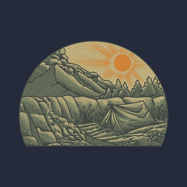 Camping y naturaleza tranquila ilustración gráfica arte vectorial diseño de camiseta