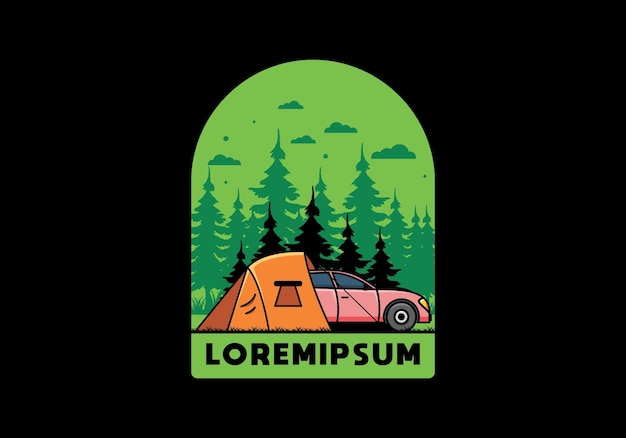Camping nocturno con ilustración de coche.