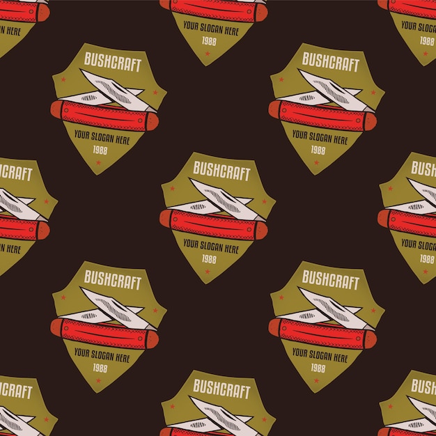 Camping de patrones sin fisuras Fondo de pantalla de viaje con insignias de senderismo Fondo de fondo de pantalla de vector de stock