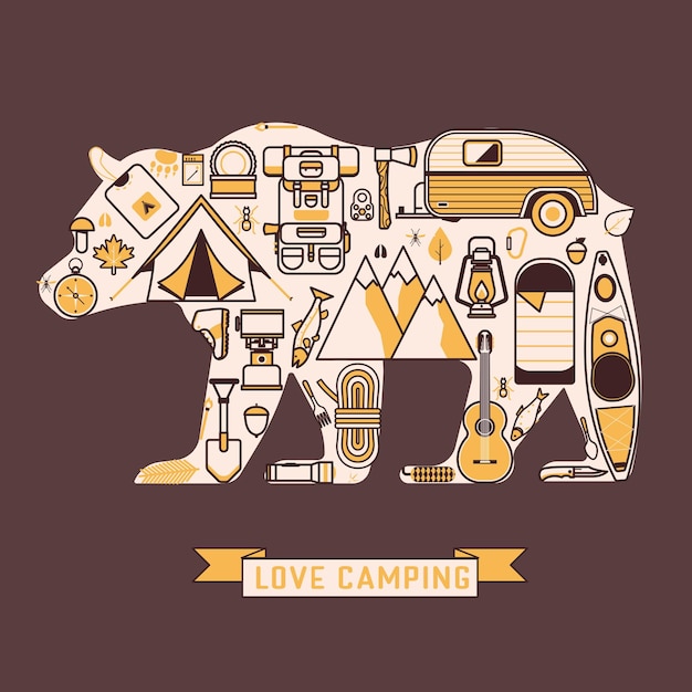 Camping y senderismo wanderlust bear print