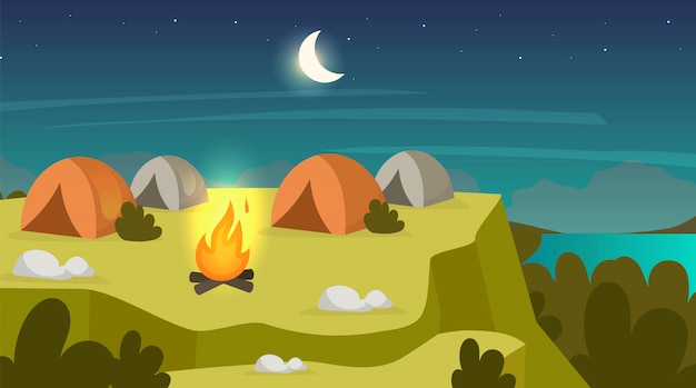 Vector camping sentarse ilustración plana