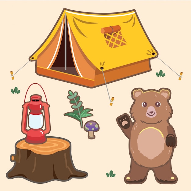 Vector camping con set de osos