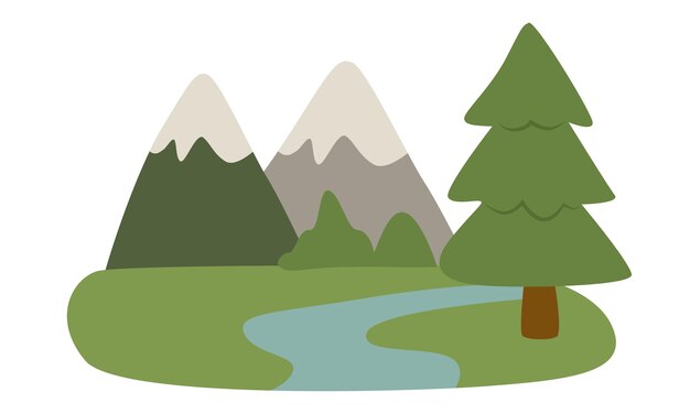 Camping site campsite campground vector Landscape or scenery clipart in flat cartoon style