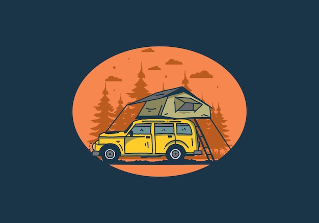 Camping en el techo de la ilustración del coche.