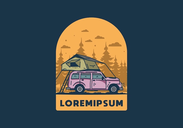 Camping en el techo de la ilustración del coche.