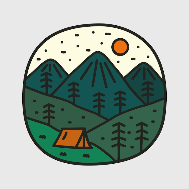 Camping en la vida silvestre de la naturaleza de la montaña para el diseño de la camiseta del parche de la etiqueta engomada de la insignia, etc.
