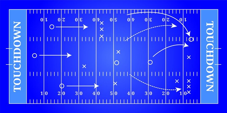 Vector campo azul de fútbol americano, vista superior táctica