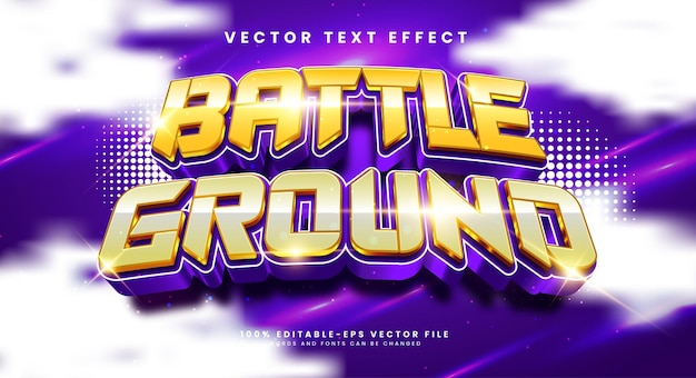 Campo de batalla efecto de texto vectorial editable 3d con concepto de lujo púrpura