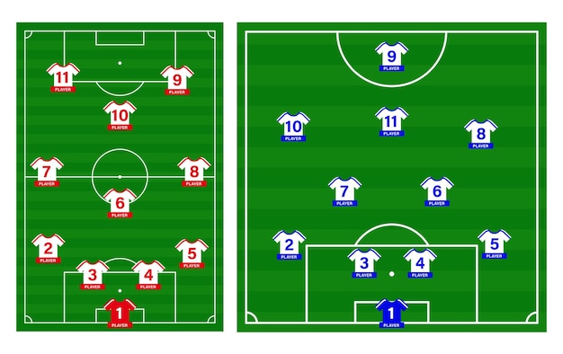 Campo de estadio de fútbol y lista de jugadores vector editable