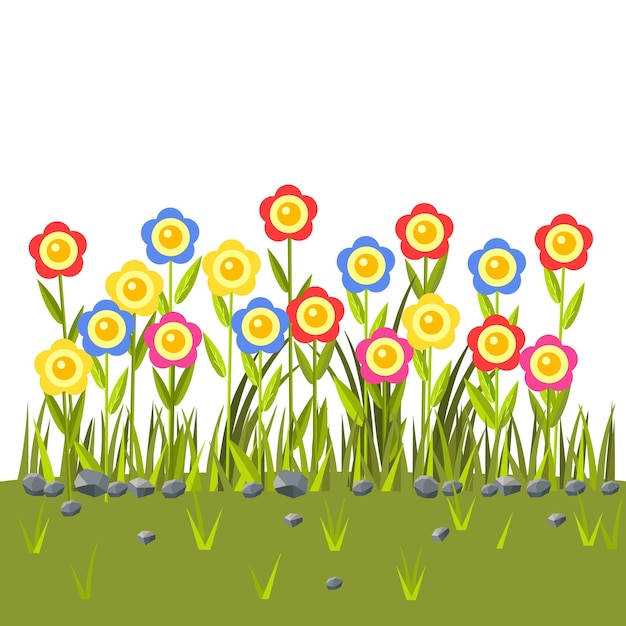 Vector campo de flores con flores de colores