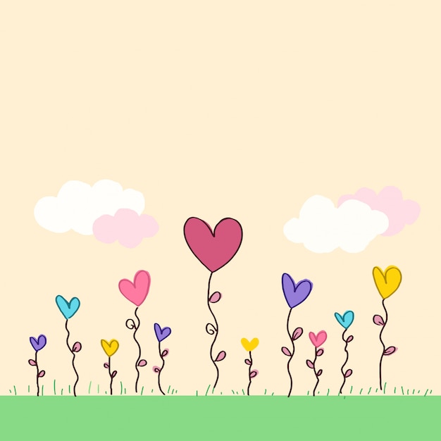 Vector campo de flores con forma de corazón.