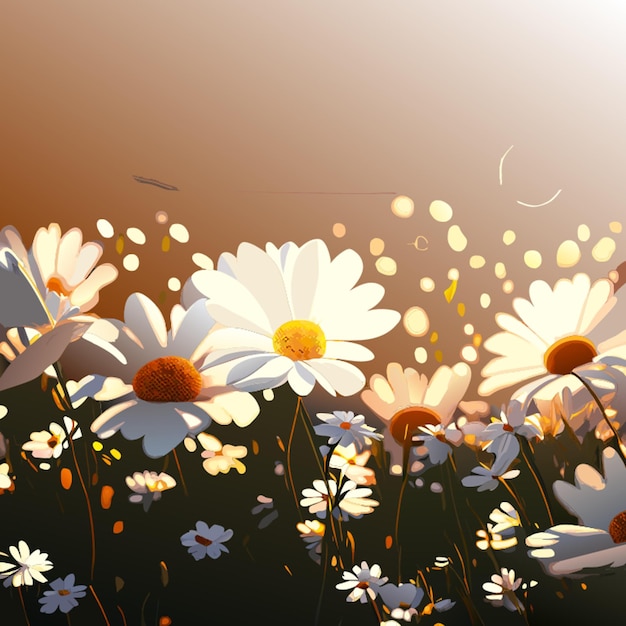 campo de flores de margaritas blancas prado en las luces del atardecer campo de margaritas blancas en el viento meciéndose cerca
